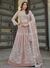 Pastel Peach Embroidery Slit Style Anarkali Suit