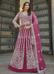 Rani Pink Embroidery Slit Style Anarkali Suit