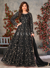 Black Embroidery Slit Style Anarkali Pant Suit