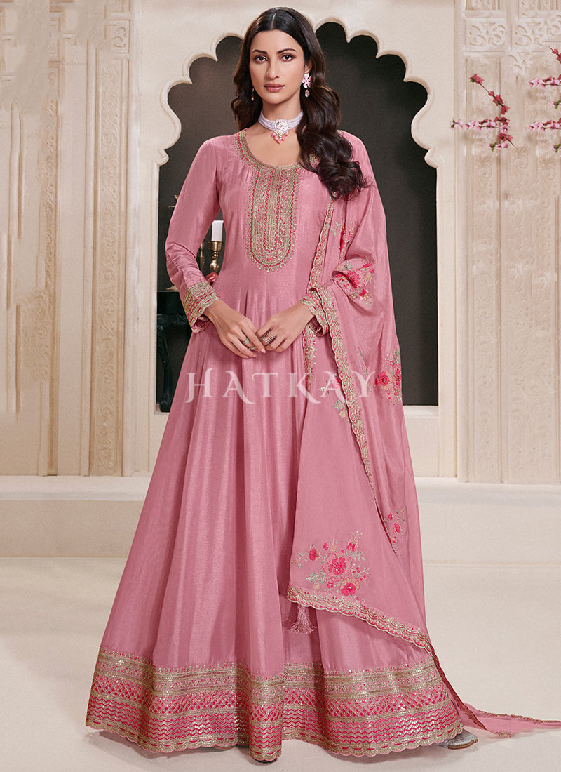 Pink Embroidery Anarkali Dress