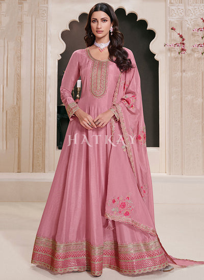 Pink Embroidery Anarkali Dress