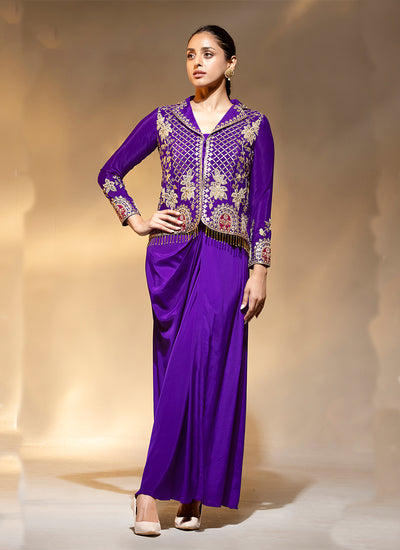 Violet Embellished Draped Skirt Co-Ord Set