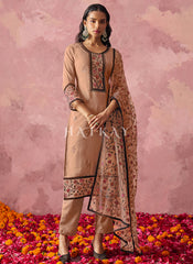 Peach Thread Embroidery Pakistani Style Pant Suit