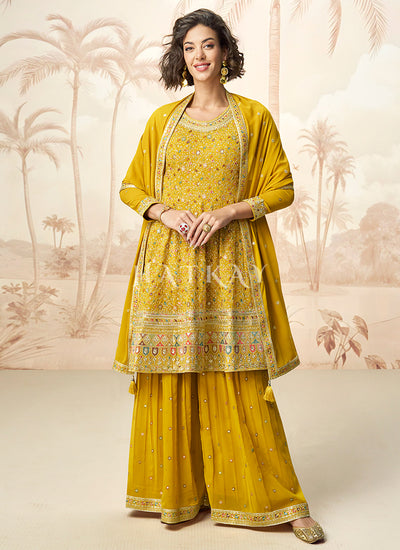 Yellow Multi Embroidery Traditional Gharara Suit