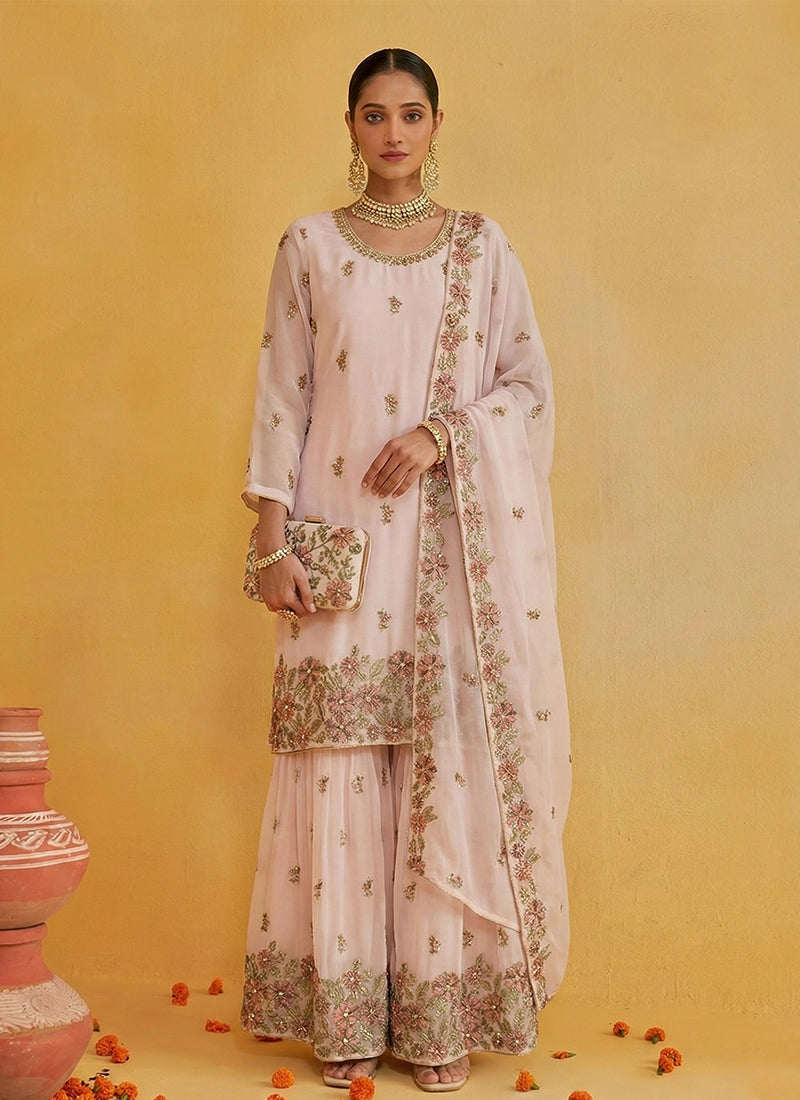 Pink Embroidered Traditional Gharara Suit