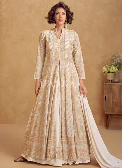 Off White Embroidery Slit Style Anarkali Lehenga
