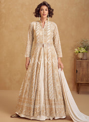 Off White Embroidery Slit Style Anarkali Lehenga