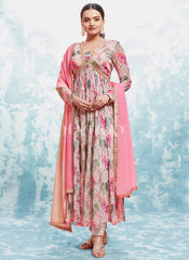 Pastel Pink Floral Printed Anarkali Suit