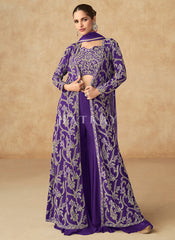 Violet Embroidered Jacket Style Palazzo Suit