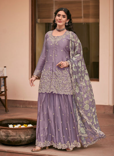 Lavender Embroidery Palazzo Suit