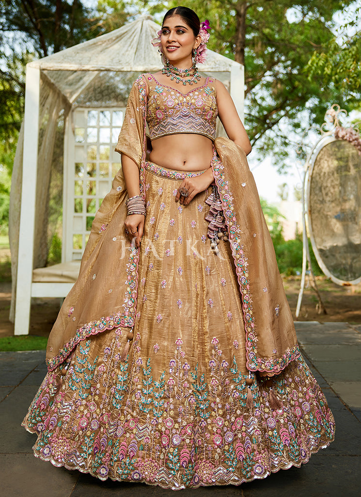 Golden Yellow Floral Embroidery Bridal Lehenga Choli