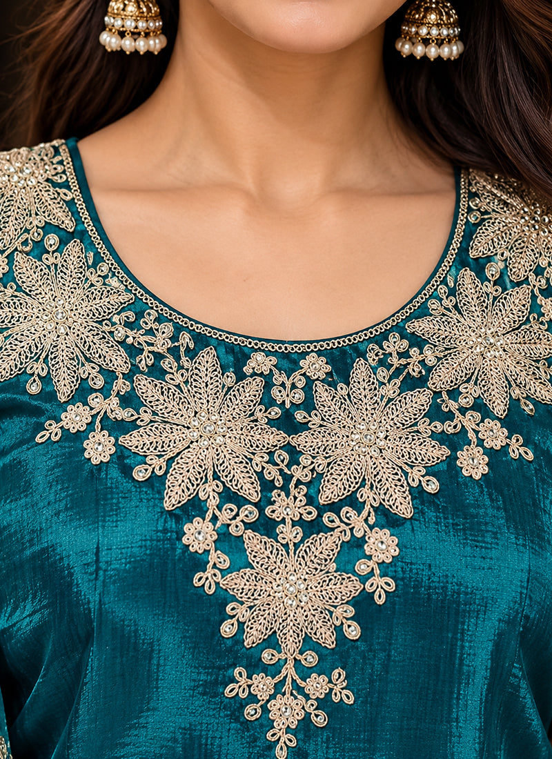Buy Teal Green Festive Lehenga Kurti Set In USA