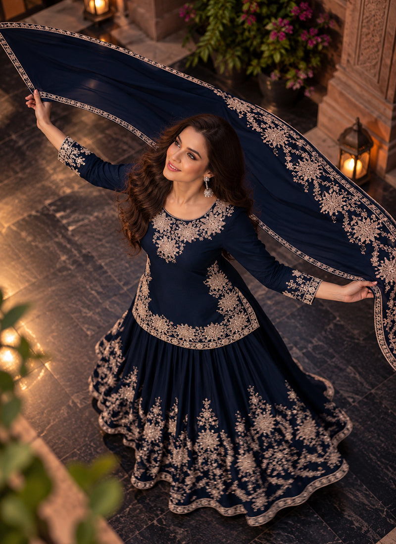 Shop Navy Blue Lehenga Kurti Set Online In Australia