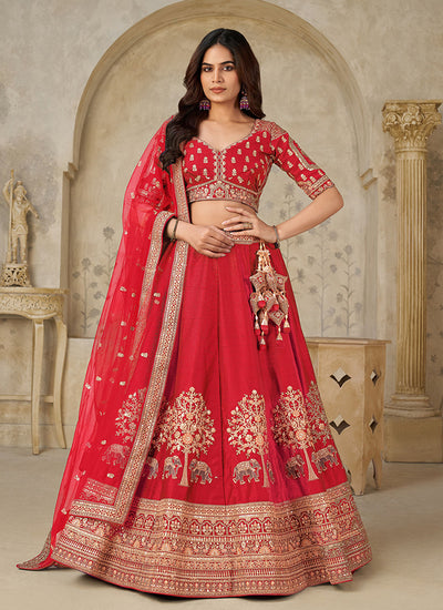 Red Multi Embroidery Bridal Lehenga Choli