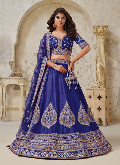 Royal Blue Multi Embroidery Bridal Lehenga Choli