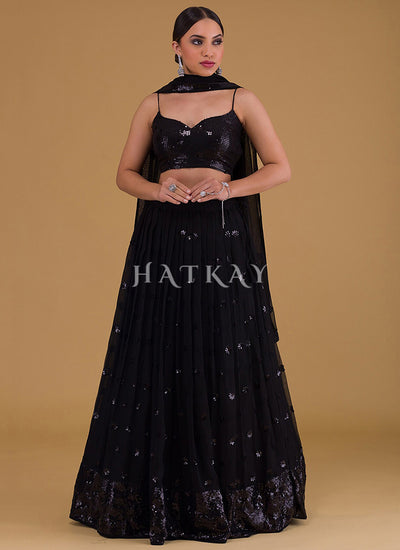 Black Sequins Embroidery Lehenga Choli