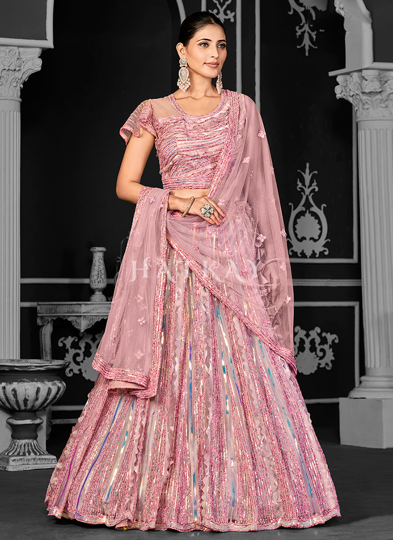 Pink Sequins Embroidery Bridal Lehenga Choli