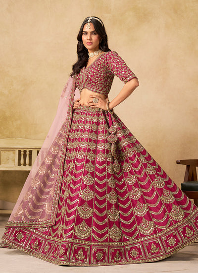 Magenta Pink Traditional Embroidery Wedding Lehenga Choli