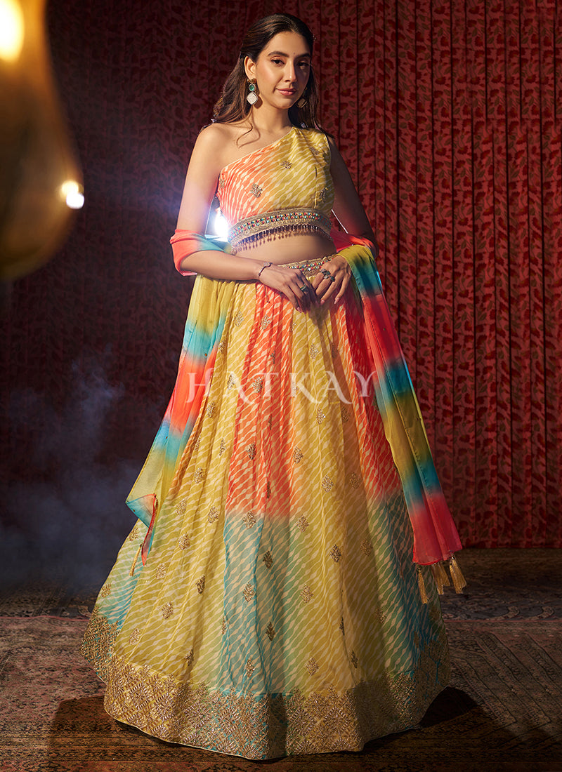 Yellow Multicolor Embroidered Lehenga Choli