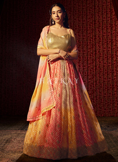 Yellow Orange Embroidered Lehenga Choli