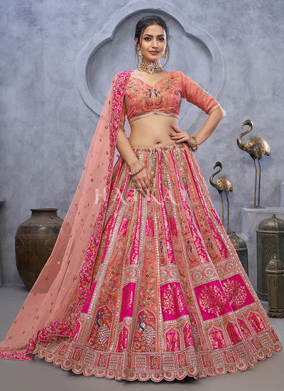 Peachish Pink Bridal Lehenga Choli
