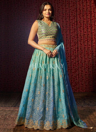 Turquoise Blue Embroidered Lehenga Choli