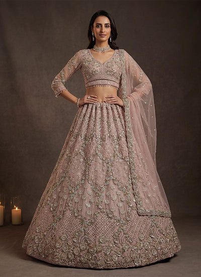 Blush Pink Traditional Embroidered Wedding Lehenga Choli