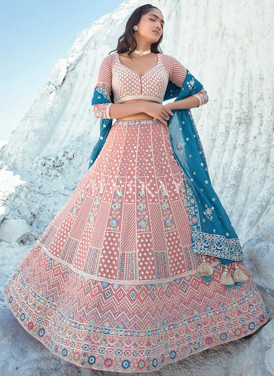 Peach Multi Embroidery Bridal Lehenga Choli