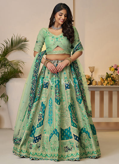 Green Traditional Embroidery Bridal Lehenga Choli