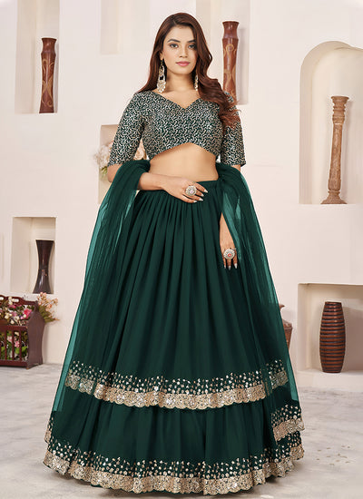 Green Sequins Embroidered Georgette Lehenga Choli