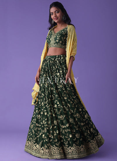 Green And Yellow Embroidered Lehenga Choli