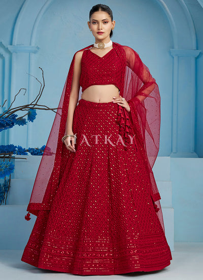 Bridal Red Embroidered Party Wear Lehenga Choli