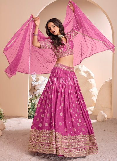 Salmon Pink Embroidered Lehenga Choli