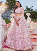 Light Pink Floral Embroidery Bridal Lehenga Choli