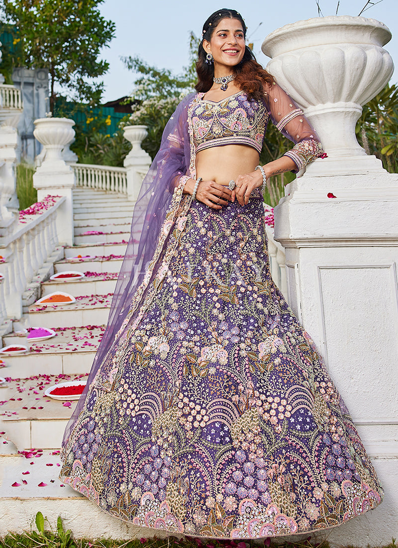 Purple Traditional Embroidery Bridal Lehenga Choli