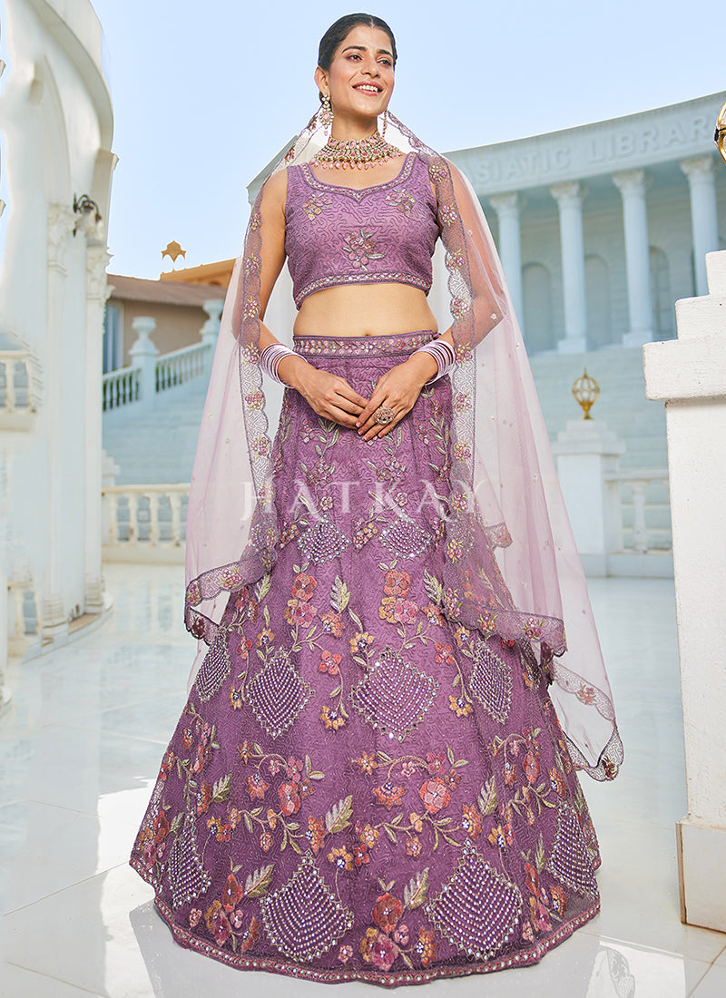 Purple Floral Embroidery Bridal Lehenga Choli