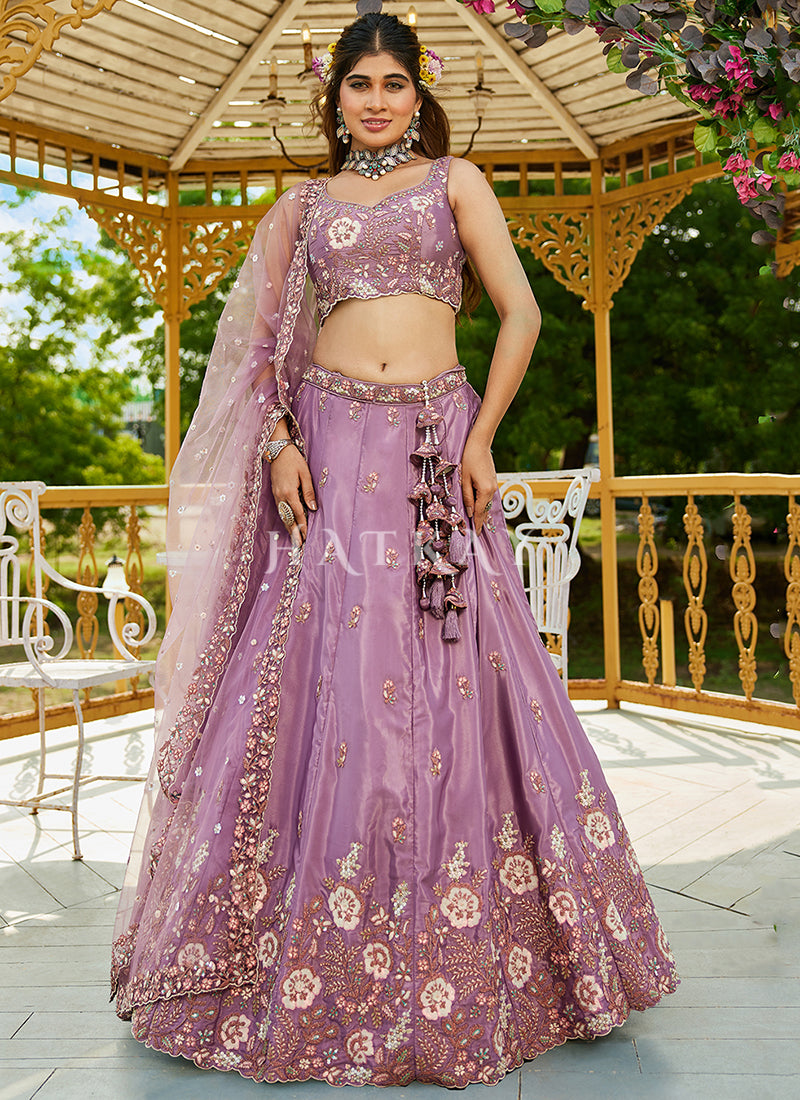 Mauve Purple Traditional Embroidery Wedding Lehenga Choli