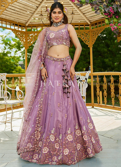 Mauve Purple Traditional Embroidery Wedding Lehenga Choli