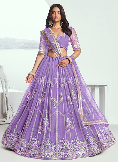 Purple Embroidered Party Wear Lehenga Choli