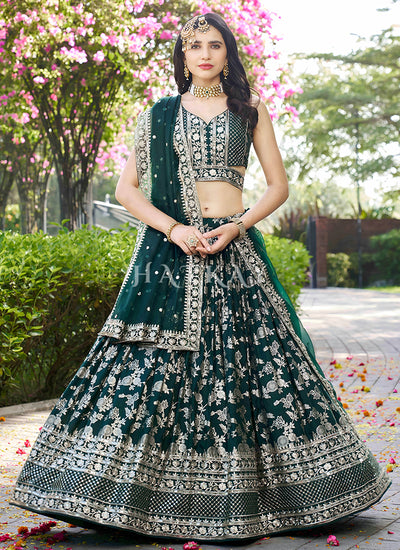 Dark Green Embroidered Party Wear Lehenga Choli