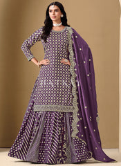 Purple Embroidered Silk Lehenga Kurti