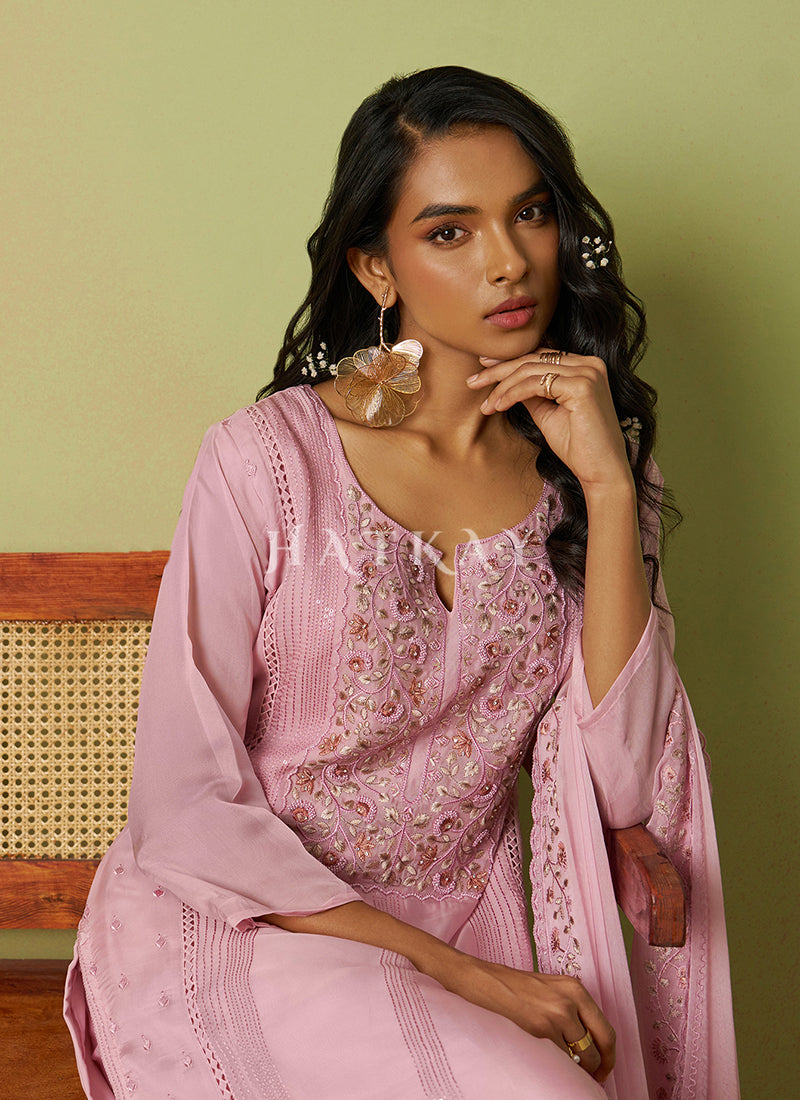 Light Pink Embroidered Pakistani Pant Style Suit