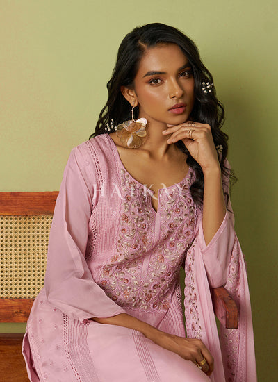 Light Pink Embroidered Pakistani Pant Style Suit