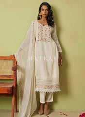 White Embroidered Pakistani Pant Style Suit