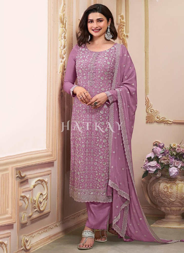 Purple Embroidered Pakistani Pant Suit