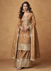 Golden Embroidered Silk Palazzo Suit