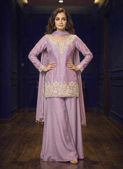 Lilac Purple Beadwork Embroidered Palazzo Suit