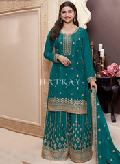 Turquoise Embroidered Palazzo Suit