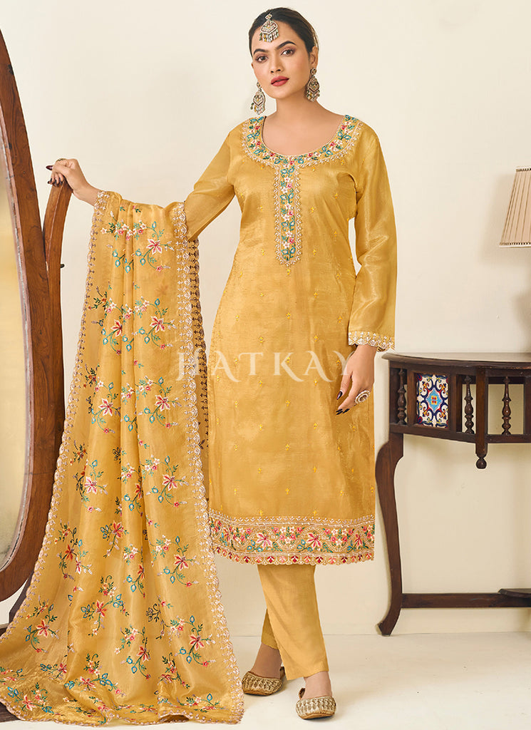 Yellow Embroidery Pant Style Suit