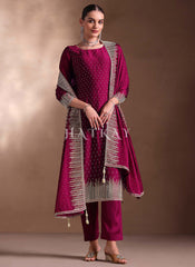 Magenta Pink Embroidered Pant Style Suit